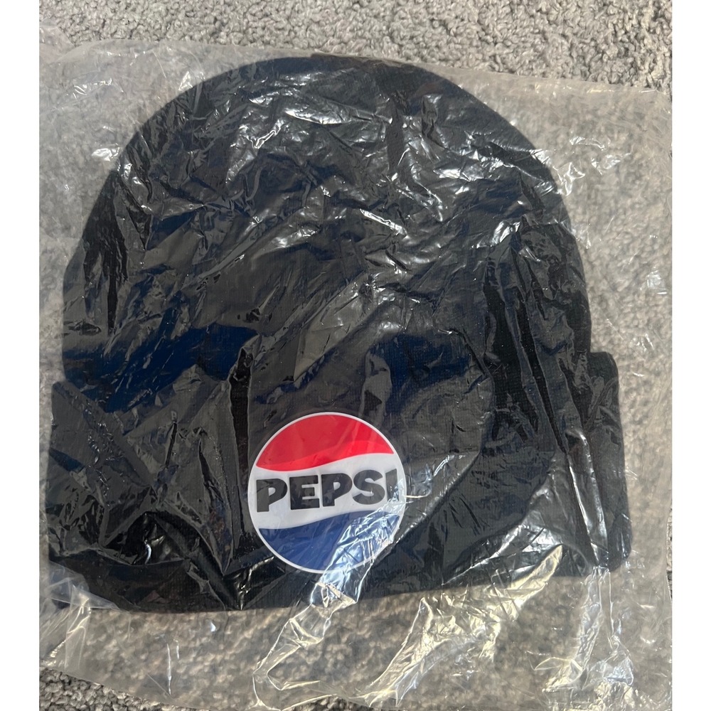 Pepsi Logo Black Knit Cuffed Beanie Hat Winter Cap New